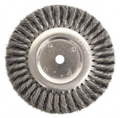 Weiler - 10" OD, 2" Arbor Hole, Knotted Steel Wheel Brush - 1-1/4" Face Width, 1-3/4" Trim Length, 0.016" Filament Diam, 4,500 RPM - USA Tool & Supply