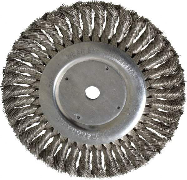 Weiler - 8" OD, 5/8" Arbor Hole, Knotted Stainless Steel Wheel Brush - 5/8" Face Width, 1-5/8" Trim Length, 0.016" Filament Diam, 6,000 RPM - USA Tool & Supply