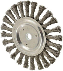 Weiler - 6" OD, 5/8" Arbor Hole, Knotted Steel Wheel Brush - 3/8" Face Width, 1-3/8" Trim Length, 0.023" Filament Diam, 9,000 RPM - USA Tool & Supply
