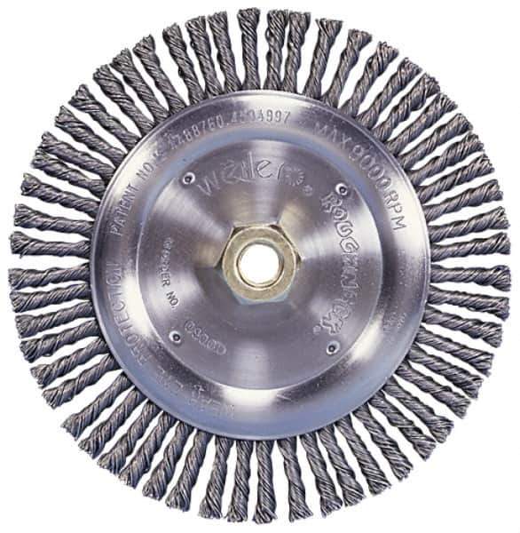 Weiler - 12" OD, 1-1/4" Arbor Hole, Knotted Steel Wheel Brush - 3/4" Face Width, 2-3/4" Trim Length, 0.016" Filament Diam, 3,600 RPM - USA Tool & Supply