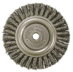 Weiler - 6" OD, 5/8-11 Arbor Hole, Knotted Steel Wheel Brush - 1/2" Face Width, 1-1/4" Trim Length, 0.023" Filament Diam, 12,500 RPM - USA Tool & Supply