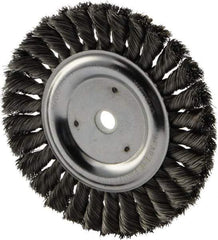 Weiler - 6" OD, 5/8" Arbor Hole, Knotted Steel Wheel Brush - 5/8" Face Width, 1-1/4" Trim Length, 0.016" Filament Diam, 9,000 RPM - USA Tool & Supply
