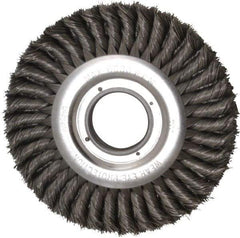 Weiler - 8" OD, 2" Arbor Hole, Knotted Steel Wheel Brush - 1" Face Width, 1-5/8" Trim Length, 0.016" Filament Diam, 6,000 RPM - USA Tool & Supply