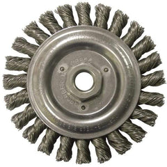 Weiler - 5" OD, 5/8-11 Arbor Hole, Knotted Steel Wheel Brush - 1/2" Face Width, 7/8" Trim Length, 0.023" Filament Diam, 12,500 RPM - USA Tool & Supply