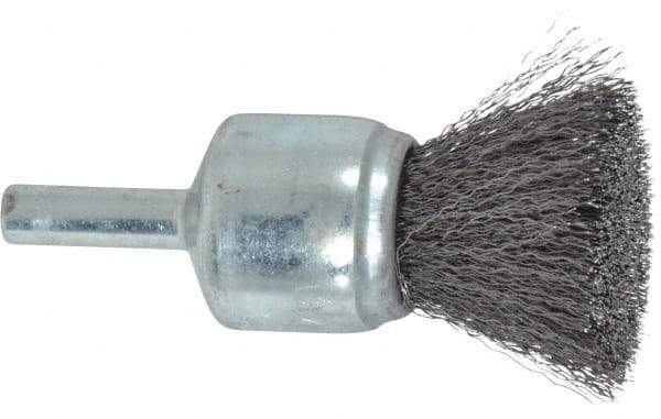 Weiler - 3/4" Brush Diam, Crimped, End Brush - 1/4" Diam Steel Shank, 22,000 Max RPM - USA Tool & Supply