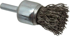 Weiler - 3/4" Brush Diam, Crimped, End Brush - 1/4" Diam Steel Shank, 22,000 Max RPM - USA Tool & Supply