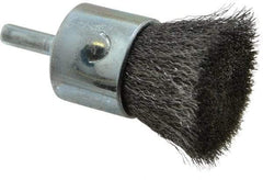 Weiler - 1" Brush Diam, Crimped, End Brush - 1/4" Diam Steel Shank, 22,000 Max RPM - USA Tool & Supply