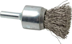 Weiler - 3/4" Brush Diam, Crimped, End Brush - 1/4" Diam Steel Shank, 22,000 Max RPM - USA Tool & Supply