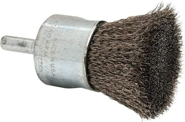 Weiler - 1" Brush Diam, Crimped, End Brush - 1/4" Diam Steel Shank, 22,000 Max RPM - USA Tool & Supply