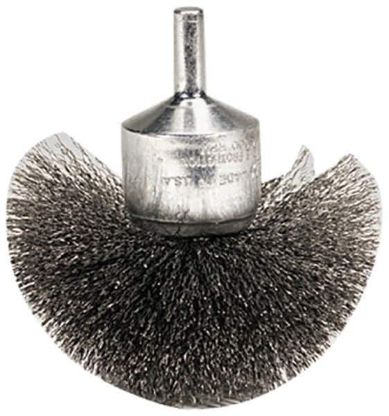 Weiler - 2-3/4" Brush Diam, Crimped, Flared End Brush - 1/4" Diam Shank, 16,000 Max RPM - USA Tool & Supply