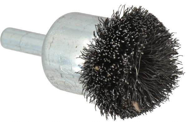 Weiler - 1-1/4" Brush Diam, Crimped, Flared End Brush - 1/4" Diam Shank, 20,000 Max RPM - USA Tool & Supply