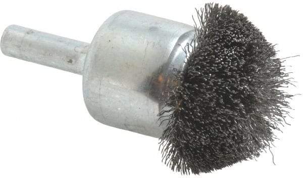 Weiler - 1-1/4" Brush Diam, Crimped, Flared End Brush - 1/4" Diam Shank, 20,000 Max RPM - USA Tool & Supply