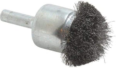 Weiler - 1-1/4" Brush Diam, Crimped, Flared End Brush - 1/4" Diam Shank, 20,000 Max RPM - USA Tool & Supply