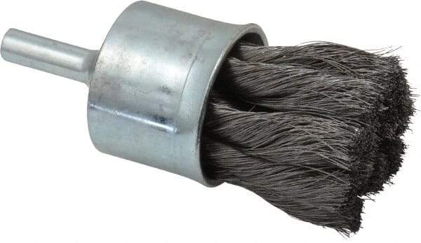 Weiler - 1-1/8" Brush Diam, Knotted, End Brush - 1/4" Diam Shank, 20,000 Max RPM - USA Tool & Supply