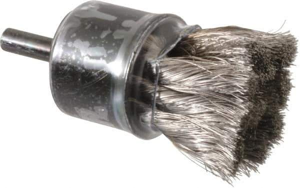 Weiler - 1-1/8" Brush Diam, Knotted, End Brush - 1/4" Diam Shank, 20,000 Max RPM - USA Tool & Supply