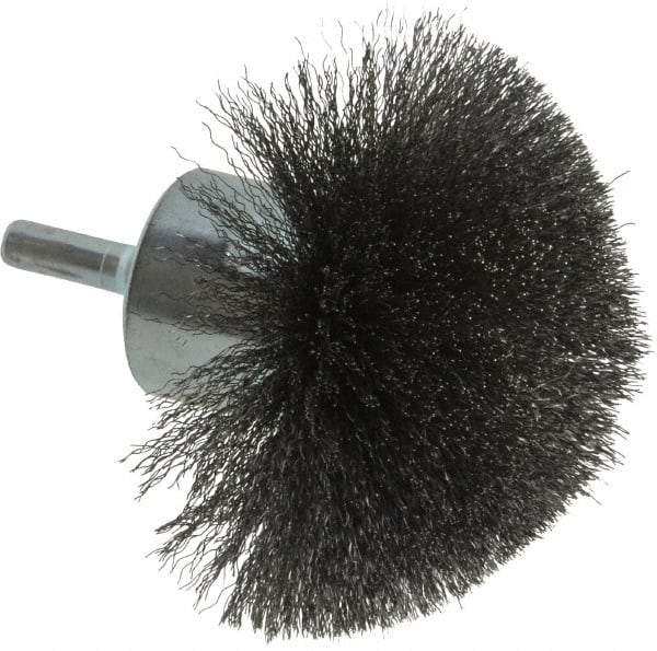 Weiler - 3" Brush Diam, Crimped, Flared End Brush - 1/4" Diam Shank, 16,000 Max RPM - USA Tool & Supply