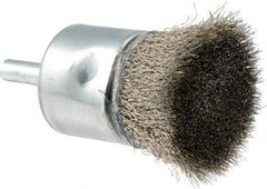 Weiler - 1" Brush Diam, Crimped, End Brush - 1/4" Diam Shank, 22,000 Max RPM - USA Tool & Supply