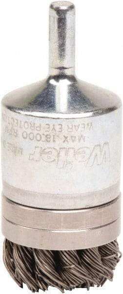 Weiler - 1-1/8" Brush Diam, Knotted, End Brush - 1/4" Diam Shank, 18,000 Max RPM - USA Tool & Supply