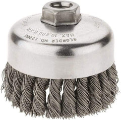 Weiler - 4" Diam, 5/8-11 Threaded Arbor, Steel Fill Cup Brush - 0.023 Wire Diam, 1-1/4" Trim Length, 9,000 Max RPM - USA Tool & Supply