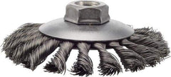 Weiler - 4-1/2" OD, 5/8-11 Arbor Hole, Knotted Steel Wheel Brush - 3/8" Face Width, 1" Trim Length, 0.014" Filament Diam, 12,500 RPM - USA Tool & Supply