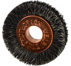 Weiler - 1" OD, 1/4" Arbor Hole, Crimped Steel Wheel Brush - 3/16" Face Width, 1/4" Trim Length, 0.006" Filament Diam, 20,000 RPM - USA Tool & Supply