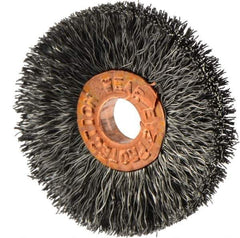 Weiler - 1-1/4" OD, 1/4" Arbor Hole, Crimped Steel Wheel Brush - 1/4" Face Width, 3/8" Trim Length, 0.006" Filament Diam, 20,000 RPM - USA Tool & Supply