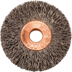 Weiler - 1-3/8" OD, 1/4" Arbor Hole, Crimped Steel Wheel Brush - 1/4" Face Width, 3/8" Trim Length, 0.008" Filament Diam, 20,000 RPM - USA Tool & Supply