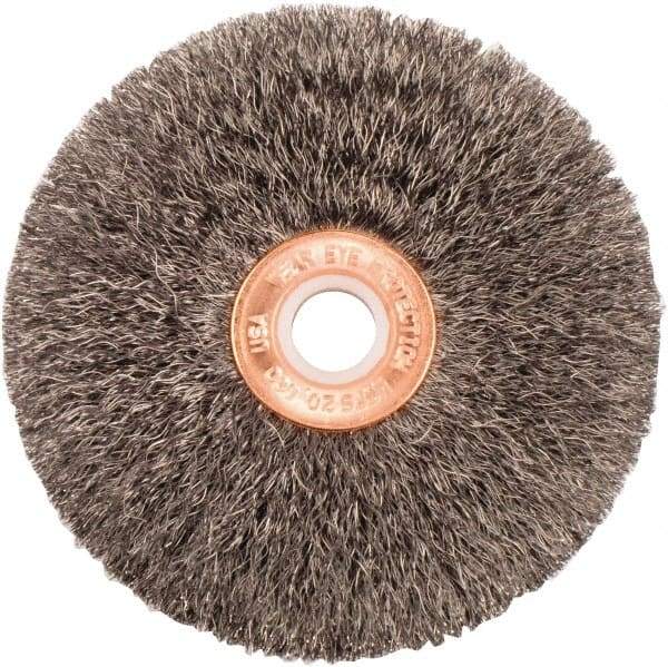 Weiler - 3" OD, 1/2" Arbor Hole, Crimped Steel Wheel Brush - 5/8" Face Width, 1" Trim Length, 0.006" Filament Diam, 20,000 RPM - USA Tool & Supply