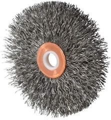 Weiler - 3" OD, 1/2" Arbor Hole, Crimped Steel Wheel Brush - 5/8" Face Width, 1" Trim Length, 0.014" Filament Diam, 20,000 RPM - USA Tool & Supply