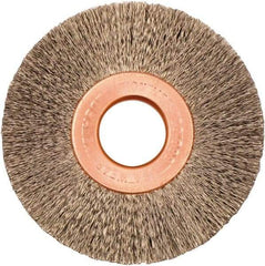 Weiler - 2" OD, 1/2" Arbor Hole, Crimped Stainless Steel Wheel Brush - 3/8" Face Width, 1/2" Trim Length, 0.005" Filament Diam, 20,000 RPM - USA Tool & Supply