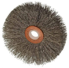 Weiler - 3" OD, 1/2" Arbor Hole, Crimped Stainless Steel Wheel Brush - 5/8" Face Width, 1" Trim Length, 0.008" Filament Diam, 20,000 RPM - USA Tool & Supply