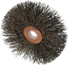 Weiler - 3" OD, 1/2" Arbor Hole, Crimped Stainless Steel Wheel Brush - 5/8" Face Width, 1" Trim Length, 0.014" Filament Diam, 20,000 RPM - USA Tool & Supply