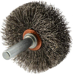 Weiler - 1-3/4" OD, 1/4" Shank Diam, Crimped Stainless Steel Wheel Brush - 1/2" Face Width, 5/8" Trim Length, 0.008" Filament Diam, 20,000 RPM - USA Tool & Supply