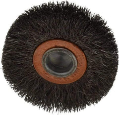 Weiler - 2" OD, 1/4" Shank Diam, Crimped Steel Wheel Brush - 3/8" Face Width, 1/2" Trim Length, 0.006" Filament Diam, 20,000 RPM - USA Tool & Supply