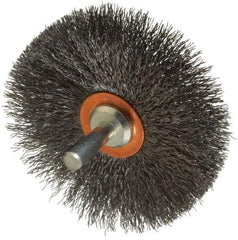 Weiler - 3" OD, 1/4" Shank Diam, Crimped Steel Wheel Brush - 1/2" Face Width, 1" Trim Length, 0.008" Filament Diam, 20,000 RPM - USA Tool & Supply