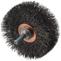Weiler - 3" OD, 1/4" Shank Diam, Crimped Steel Wheel Brush - 1" Face Width, 15/16" Trim Length, 0.0118" Filament Diam, 20,000 RPM - USA Tool & Supply