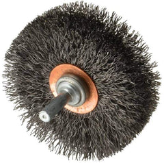 Weiler - 3" OD, 1/4" Shank Diam, Crimped Steel Wheel Brush - 1" Face Width, 15/16" Trim Length, 0.014" Filament Diam, 20,000 RPM - USA Tool & Supply