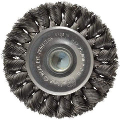 Weiler - 3-1/4" OD, 1/4" Shank Diam, Knotted Steel Wheel Brush - 3/8" Face Width, 5/8" Trim Length, 0.0118" Filament Diam, 25,000 RPM - USA Tool & Supply