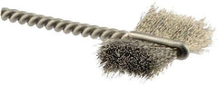 Weiler - 1" Diam Flat Stainless Steel Tube Brush - 0.005" Filament Diam, 5/8" Brush Length, 2-1/4" OAL, 1/8" Diam Shank - USA Tool & Supply