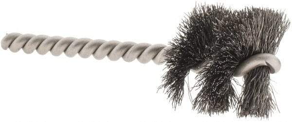 Weiler - 1-1/8" Diam Helical Steel Tube Brush - 0.008" Filament Diam, 1" Brush Length, 3-1/2" OAL, 1/4" Diam Stainless Steel Shank - USA Tool & Supply