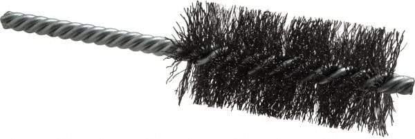 Weiler - 1-1/4" Diam Helical Steel Tube Brush - Double Spiral, 0.0104" Filament Diam, 2-1/2" Brush Length, 5-1/2" OAL, 1/4" Diam Shank - USA Tool & Supply