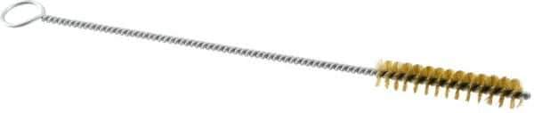 Weiler - 2" Long x 3/8" Diam Brass Hand Tube Brush - Single Spiral, 8" OAL, 0.004" Wire Diam, 1/8" Shank Diam - USA Tool & Supply