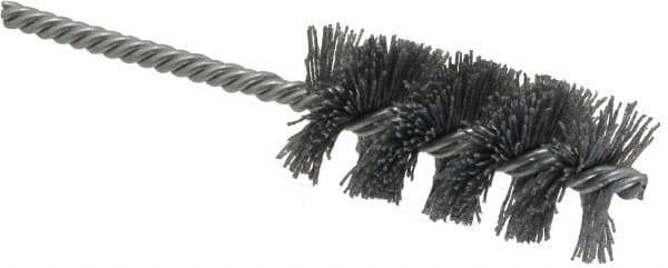 Weiler - 1-1/4" Diam Helical Nylon Tube Brush - Single Spiral, 0.022" Filament Diam, 2-1/2" Brush Length, 5-1/2" OAL, 1/4" Diam Shank - USA Tool & Supply