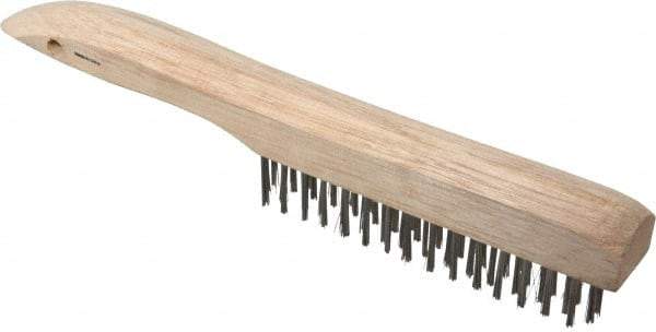 Weiler - 4 Rows x 16 Columns Shoe Handle Stainless Steel Scratch Brush - 5" Brush Length, 10" OAL, 1" Trim Length, Wood Shoe Handle - USA Tool & Supply