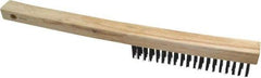 Weiler - 3 Rows x 19 Columns Curved Handle Steel Scratch Brush - 6" Brush Length, 13-1/2" OAL, 1" Trim Length, Wood Curved Handle - USA Tool & Supply