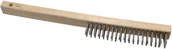 Weiler - 3 Rows x 19 Columns Curved Handle Stainless Steel Scratch Brush - 6" Brush Length, 13-1/2" OAL, 1" Trim Length, Wood Curved Handle - USA Tool & Supply