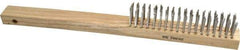 Weiler - 4 Rows x 18 Columns Curved Handle Stainless Steel Scratch Brush - 6" Brush Length, 14" OAL, 1" Trim Length, Wood Curved Handle - USA Tool & Supply