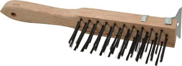 Weiler - 4 Rows x 11 Columns Steel Scratch Brush - 5" Brush Length, 11-1/2" OAL, 1-5/8" Trim Length, Wood Straight Handle - USA Tool & Supply