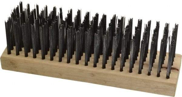 Weiler - 6 Rows x 19 Columns Steel Scratch Brush - 7" Brush Length, 7-1/4" OAL, 1-5/8" Trim Length, Wood Straight Handle - USA Tool & Supply