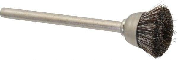 Weiler - 9/16" Diam, 1/8" Shank Straight Wire Hair Cup Brush - 0.003" Filament Diam, 1/4" Trim Length, 37,000 Max RPM - USA Tool & Supply